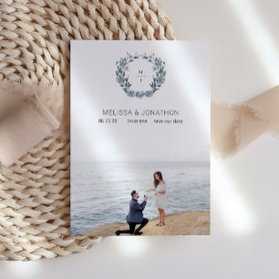 Dusty Pastel Blue Flowers Braun Save the Date