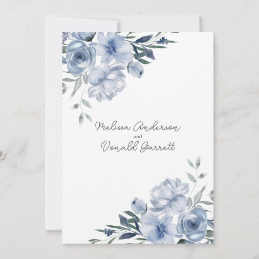 Dusty Pastel Blue Flowers Engagement Party Einladung (Rückseite)