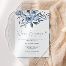 Dusty Pastel Blue Flowers Engagement Party Einladung