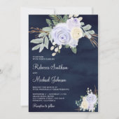 Dusty Pastel Lila Floral All in one Navy Hochzeit Einladung (Vorderseite)