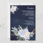Dusty Pastel Lila Floral All in one Navy Hochzeit Einladung (Rückseite)