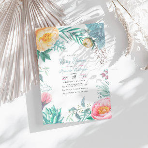Dusty Pastel Tropical Floral Summer Baby Dusche Einladung