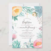 Dusty Pastel Tropical Floral Summer Baptisse Einladung (Vorderseite)