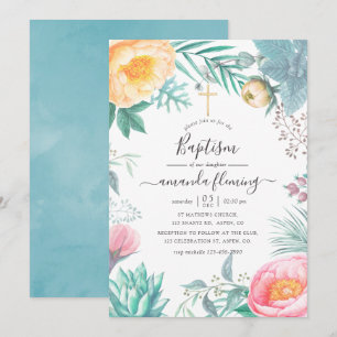 Dusty Pastel Tropical Floral Summer Baptisse Einladung