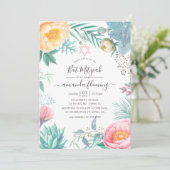 Dusty Pastel Tropical Floral Summer Bat Mitzvah Einladung (Stehend Vorderseite)