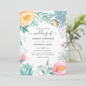 Dusty Pastel Tropical Floral Summer Wedding Einladung (Stehend Vorderseite)