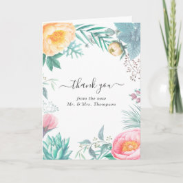 Dusty Pastel Tropical Floral Summer Wedding Foto Dankeskarte
