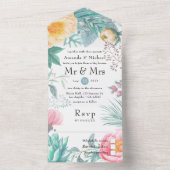 Dusty Pastel Tropical Floral Wedding All In One Einladung (Innen Boden)