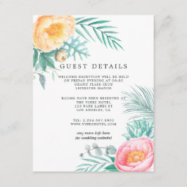 Dusty Pastel Tropical Floral Wedding Guest Details Begleitkarte