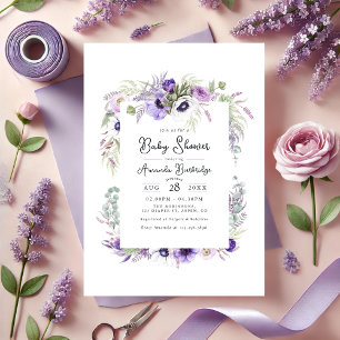 Dusty Pastel Violet Aquarell Blumendusche Einladung