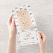 Dusty Peach Arch Earthy Boho Rainbow Baby Shower All In One Einladung (Abreißen)