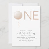 Dusty Peach Balloon Minimalist First Birthday Einladung (Vorderseite)