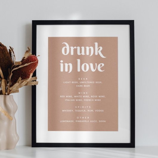 Dusty Peach Beige Wedding Bar Sign | Betrunken in Poster