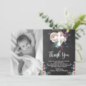 Dusty Peach Blue Floral Taufe Danke Karte (Stehend Vorderseite)