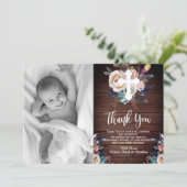 Dusty Peach Blue Floral Taufe Danke Karte (Stehend Vorderseite)