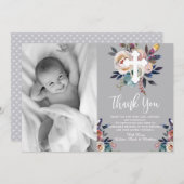 Dusty Peach Blue Floral Taufe Danke Karte (Vorne/Hinten)