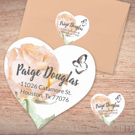 Dusty Peach Botanical Heart Shaped Address Siegel Herz-Aufkleber