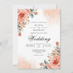 Dusty Peach Floral Blüh Wedding Einladung