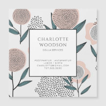 Dusty Peach floral Doula Magnetic Business Card
