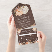 Dusty Peach Floral Pumpkin Barn Wood Wedding All In One Einladung (Abreißen)