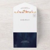 Dusty Peach Floral Pumpkin Navy Blue Wedding All In One Einladung (Außenbereich)