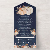 Dusty Peach Floral Pumpkin Navy Blue Wedding All In One Einladung (Innen Boden)
