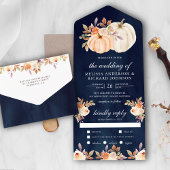 Dusty Peach Floral Pumpkin Navy Blue Wedding All In One Einladung
