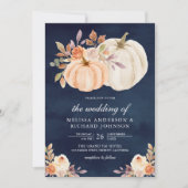 Dusty Peach Floral Pumpkin Navy Blue Wedding Einladung (Vorderseite)