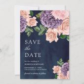 Dusty Peach Lila Floral Navy Blue Wedding Save The Date (Vorderseite)
