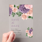 Dusty Peach Lila Floral Wedding Save the Date Acryleinladungen (Insitu (Handheld))