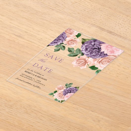 Dusty Peach Lila Floral Wedding Save the Date Acryleinladungen (Ablage )