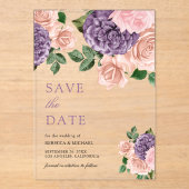 Dusty Peach Lila Floral Wedding Save the Date Acryleinladungen (Vorderseite)