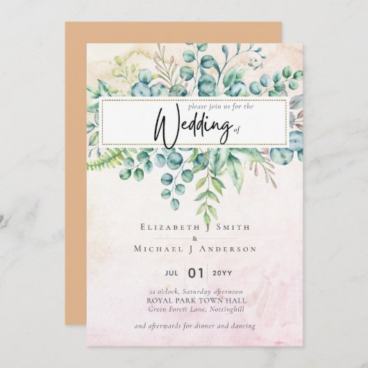 Dusty Peach Orange Coral Eukalyptus Greenery (Vorne/Hinten)