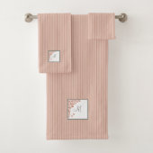 Dusty Peach Stripe Terracotta Butterfly Monogramm Badhandtuch Set (Insitu)