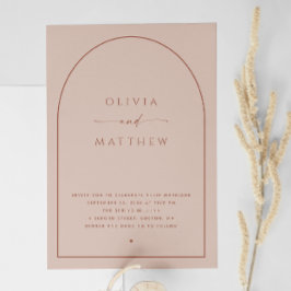 Dusty Peach Taupe Arch Wedding | Modernes Foto + Q Einladung