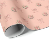 Dusty Peach Vintage Roses Toile Bows Geschenkpapier (Rolleneckpunkt)