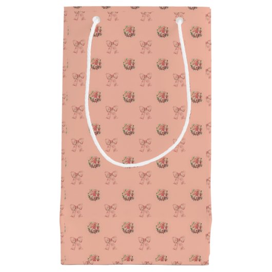 Dusty Peach Vintage Roses Toile Bows Kleine Geschenktüte (Vorderseite)