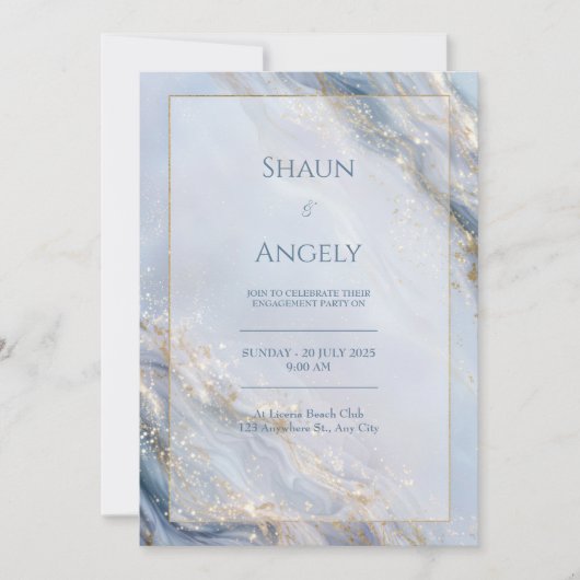 Dusty Periwinkle Gold Foil Marble Wedding Einladung (Vorderseite)