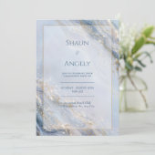 Dusty Periwinkle Gold Foil Marble Wedding Einladung (Stehend Vorderseite)