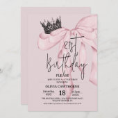 Dusty Pink 21st Birthday ⎮Pink Royal Bow Party Einladung (Vorne/Hinten)