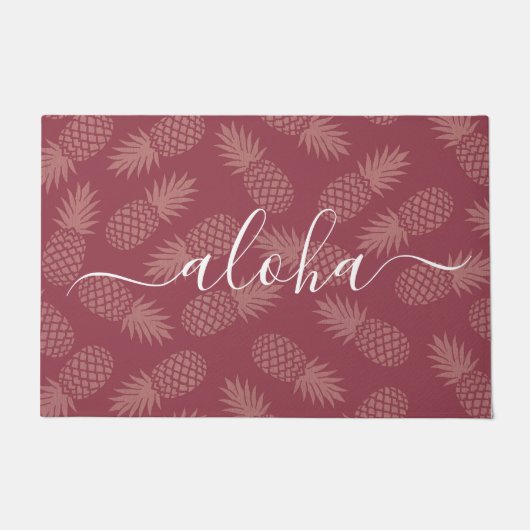 Dusty Pink Aloha Script Ananas Muster Einfach Fußmatte (Vorderseite)