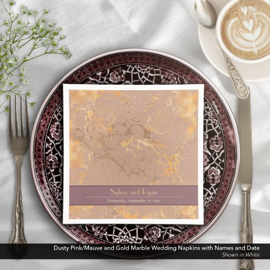 Dusty Pink and Gold Marmor Wedding Serviette