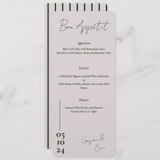 Dusty Pink and green Letter Wedding Menü Menükarte (Vorne/Hinten)