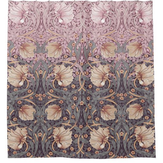 Dusty Pink Aquamarin Pimpernel William Morris Flor Duschvorhang (Vorderseite)