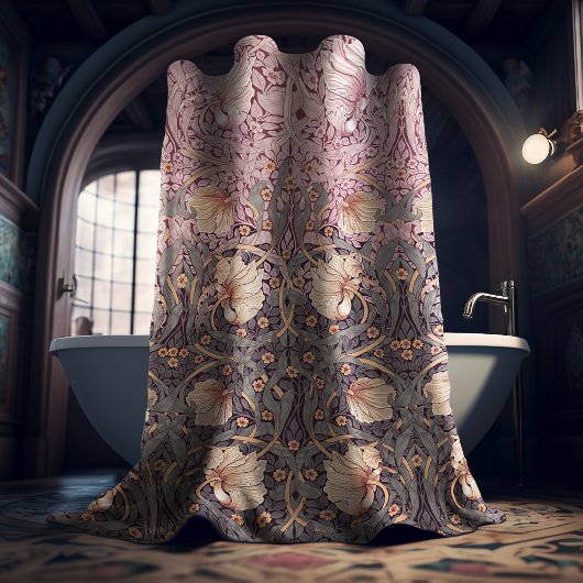 Dusty Pink Aquamarin Pimpernel William Morris Flor Duschvorhang