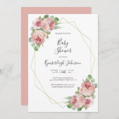 Dusty Pink Aquarelldusche Geometrische Babydusche Einladung (Vorne/Hinten)