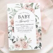 Dusty Pink Baby Dusche Blumengrün Einladung