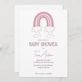 Dusty Pink Baby Girl Boho Style Babydusche Einladung (Vorne/Hinten)