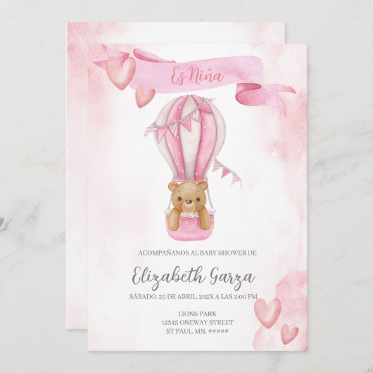 Dusty Pink Baby Shower Einladungsbanner für Mädche Einladung (Vorne/Hinten)