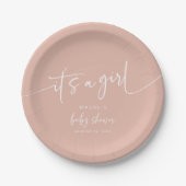 Dusty Pink Baby Shower Paper Plate Modern Girl Pappteller (Vorderseite)